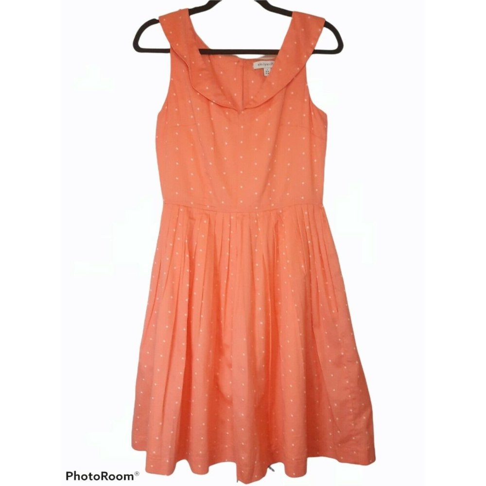 Emily & Fin Lulu Sleeveless Fit & Flare Peach & White Polka Dot Dress